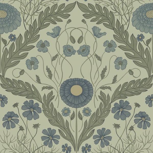 Galerie Wallpaper Product code: 51001 - Blomstermala Wallpaper Collection - Blue Green Colours -  