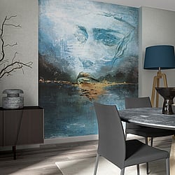 Galerie Wallcoverings Product Code: 35497 - Odyssey Wallpaper Collection Galerie Wallcoverings Product Code 35497 - Odyssey Wallpaper Collection - Blue Colours - Odyssey Mysterious Face Mural Design