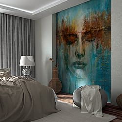 Galerie Wallcoverings Product Code: 35498 - Odyssey Wallpaper Collection Galerie Wallcoverings Product Code 35498 - Odyssey Wallpaper Collection - Green Colours - Odyssey Artistic Face Mural Design