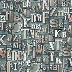 Galerie Wallcoverings Product Code: G56204 - Steampunk Wallpaper Collection Galerie Wallcoverings Product Code G56204 - Steampunk Wallpaper Collection - Green Colours - Block Letters Design