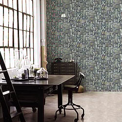 Galerie Wallcoverings Product Code: G56204 - Steampunk Wallpaper Collection Galerie Wallcoverings Product Code G56204 - Steampunk Wallpaper Collection - Green Colours - Block Letters Design