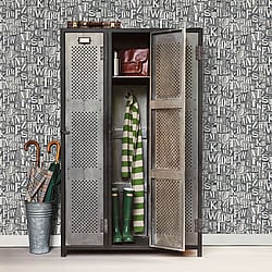 Galerie Wallcoverings Product Code: G56206 - Steampunk Wallpaper Collection Galerie Wallcoverings Product Code G56206 - Steampunk Wallpaper Collection - Silver Grey Colours - Block Letters Design