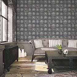 Galerie Wallcoverings Product Code: G56228 - Steampunk Wallpaper Collection Galerie Wallcoverings Product Code G56228 - Steampunk Wallpaper Collection - Silver Grey Colours - Industrial Tiles Design