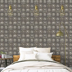 Galerie Wallcoverings Product Code: G56229 - Steampunk Wallpaper Collection Galerie Wallcoverings Product Code G56229 - Steampunk Wallpaper Collection - Bronze Brown Colours - Industrial Tiles Design